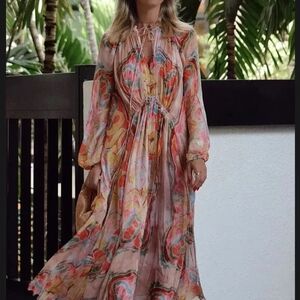 ZARA WOMAN ASYMMETRIC HEM BALLOON ZW COLLECTION PRINElegant Floral Chiffon Dress